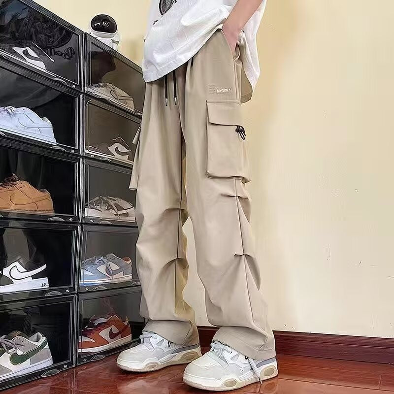 American Retro High Street Cargo Pants for Men 2025 New Fashion Trendy Ins Long Straight Wide-Leg Casual Pants
