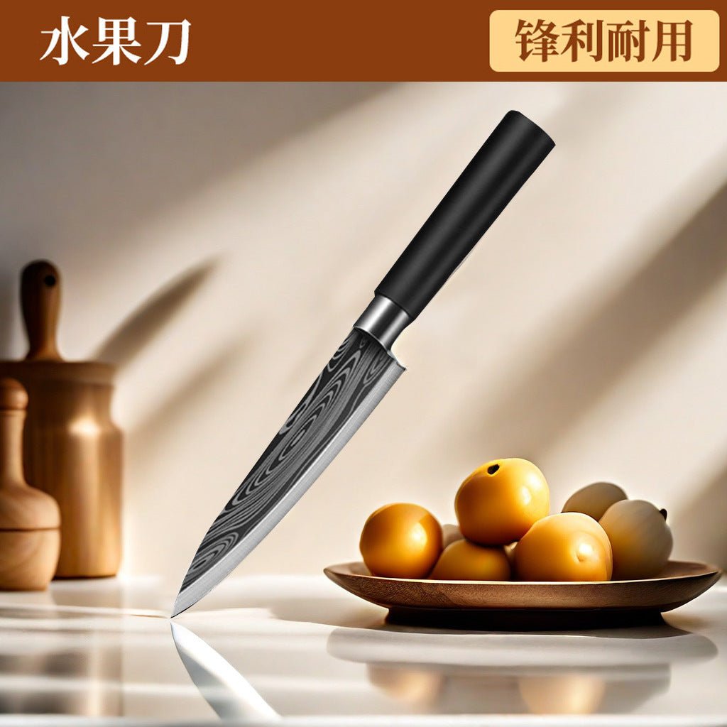 Cross-Border Stainless Steel Kitchen Knife Damascus Chef Knife Complete Set Kitchen Household Fruit Knife Retro Style