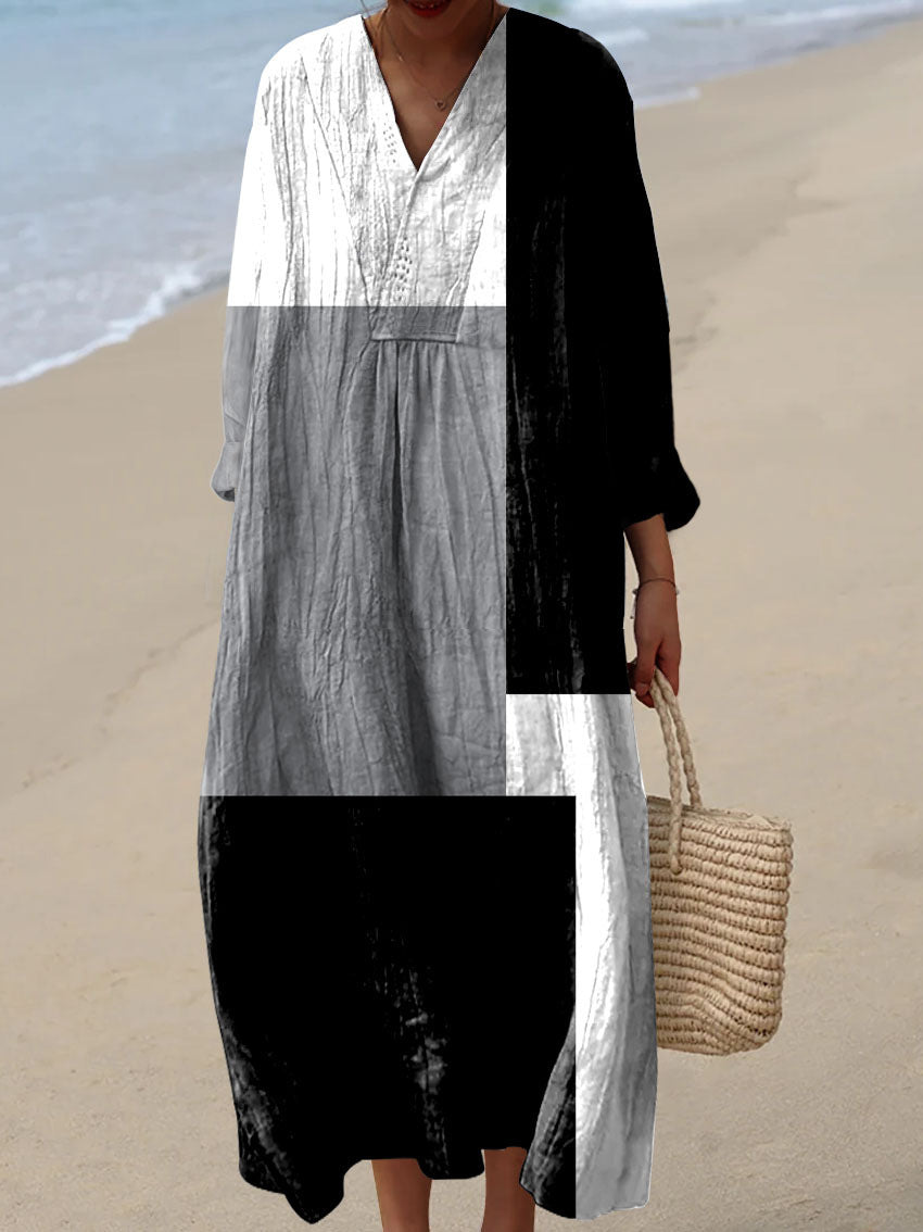 2025 Cross-Border Independent Station Amazon Long Sleeve Shirt Dress Women's Casual Floral 3D Printed Sleeve Long Skirt