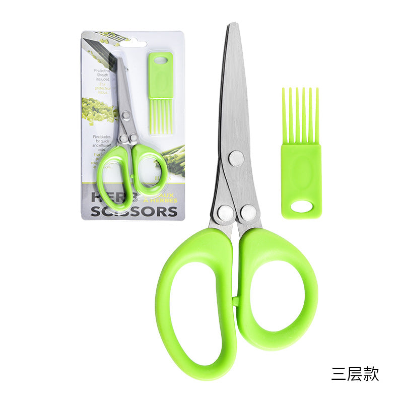 Kitchen scissors stainless steel multi-layer multi-functional chopped green onion scissors three to five layer creative food supplement scissors household vegetable scissors
