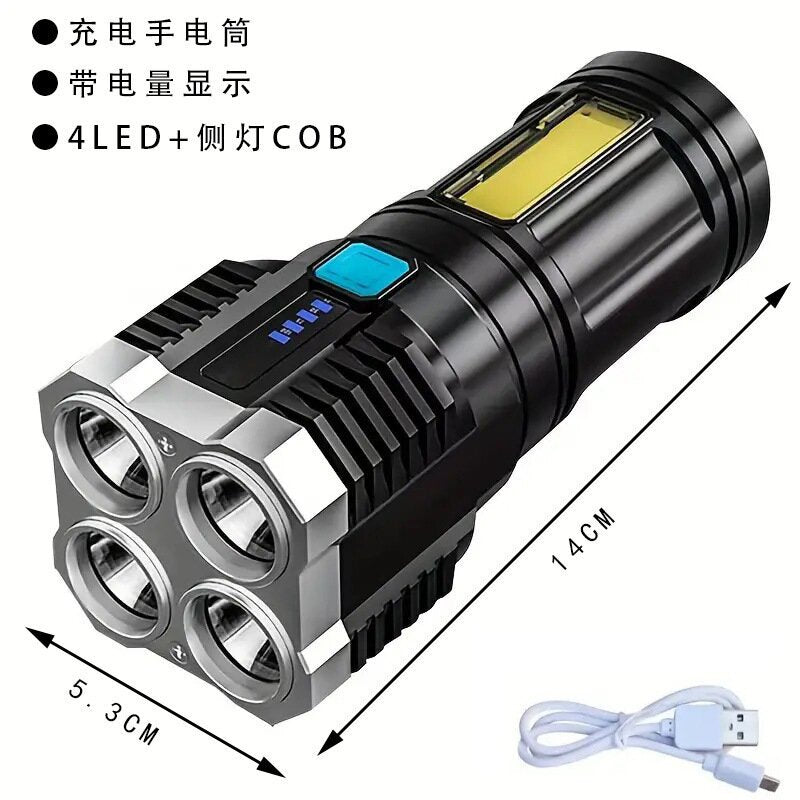 Quad-core flashlight bright LED charging 100,000 lumens burst bright high-power outdoor multi-function lighting long-range light