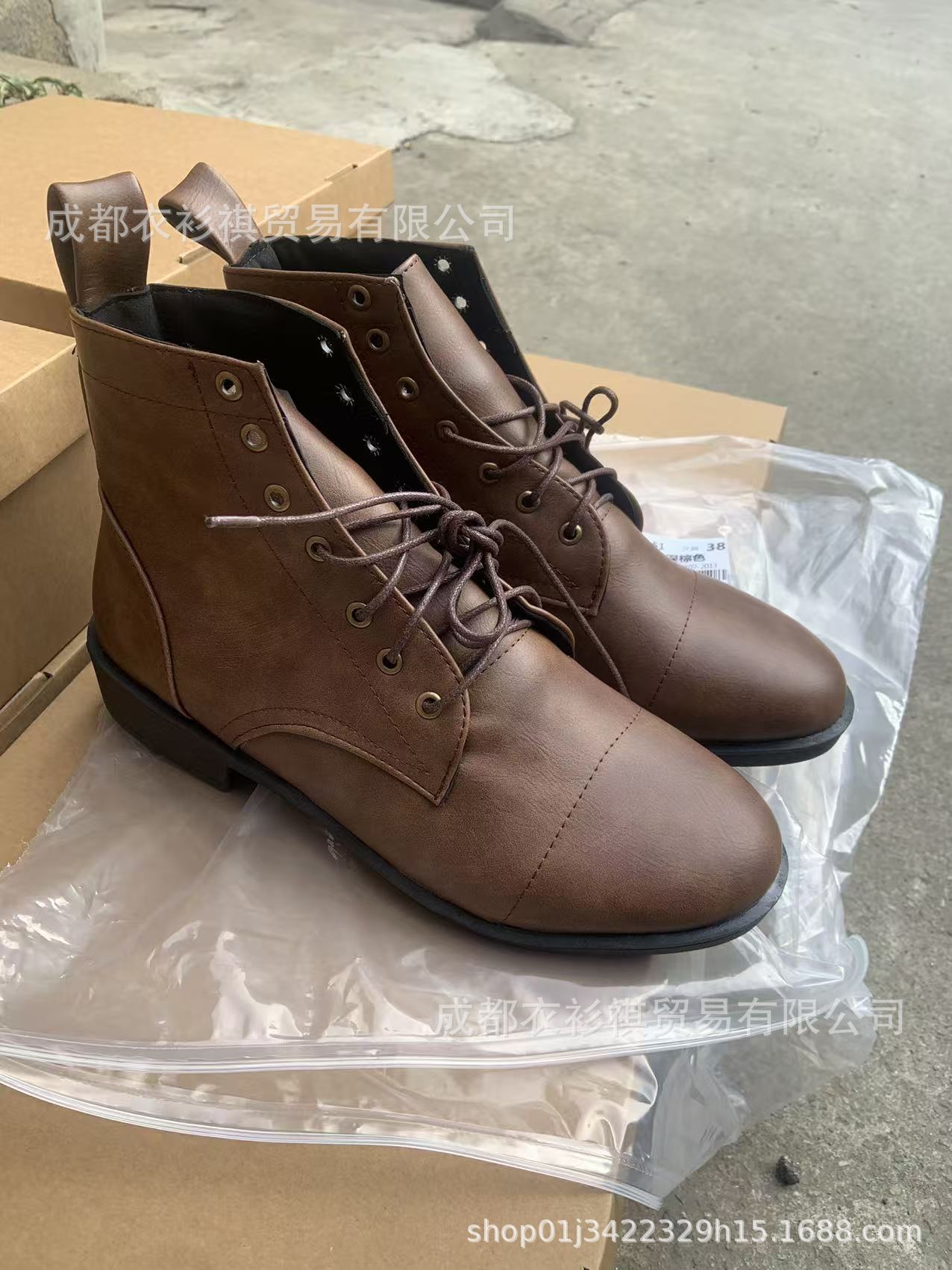 Wish foreign trade new retro round head work martin boots high-top locomotive shoes men's shoes lace men's shoes