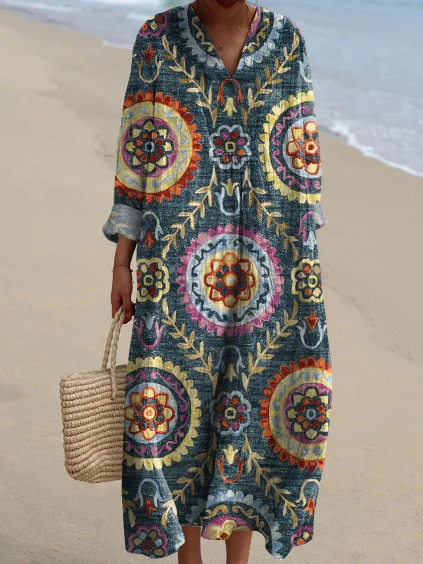 2025 Cross-Border Independent Station Amazon Long Sleeve Shirt Dress Women's Casual Floral 3D Printed Sleeve Long Skirt