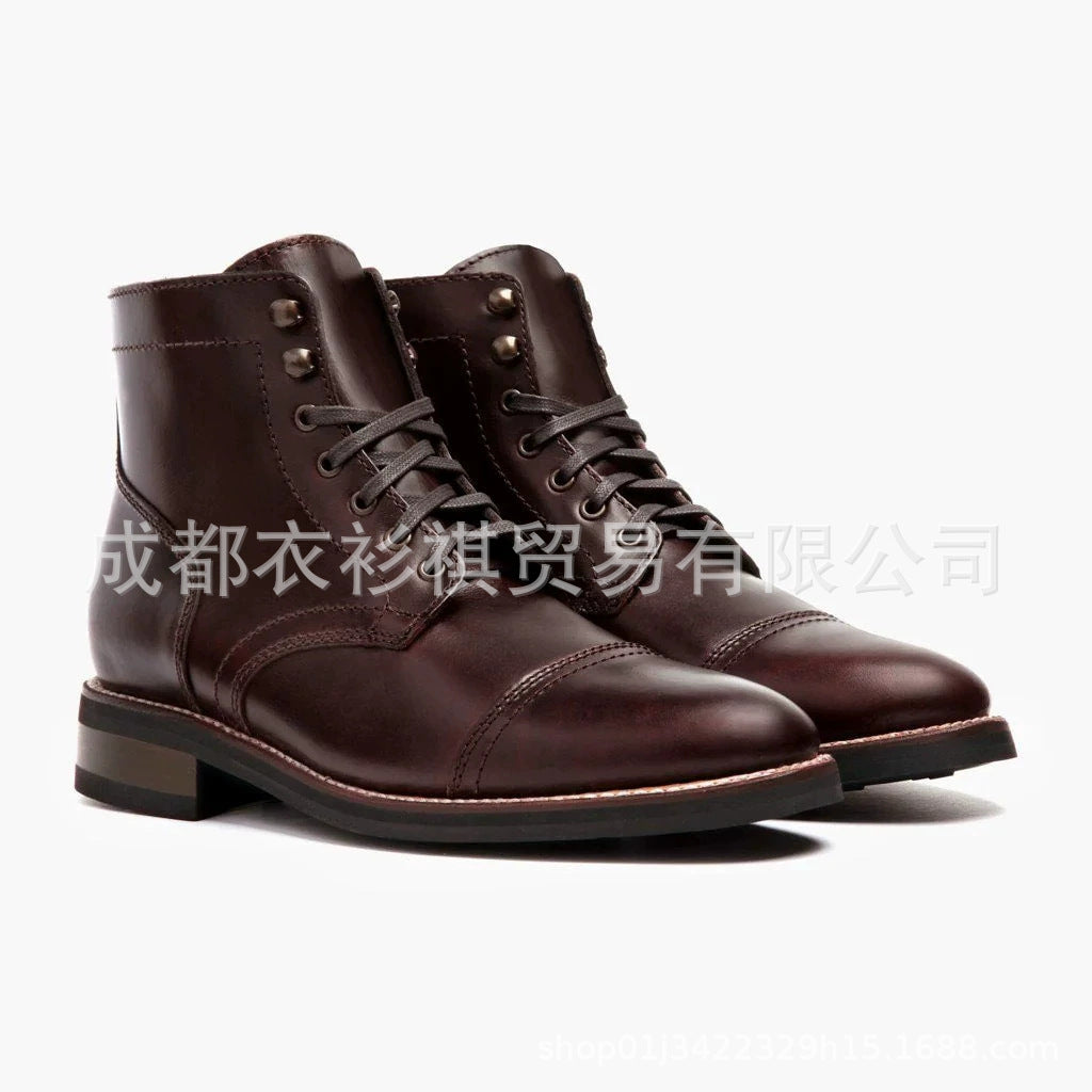Wish foreign trade new retro round head work martin boots high-top locomotive shoes men's shoes lace men's shoes