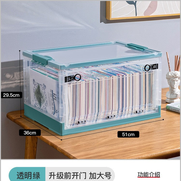 Large Plastic Folding Storage Box with Lid for Books Books Transparent Toy Pulley Tidy Box Book Box Storage Box