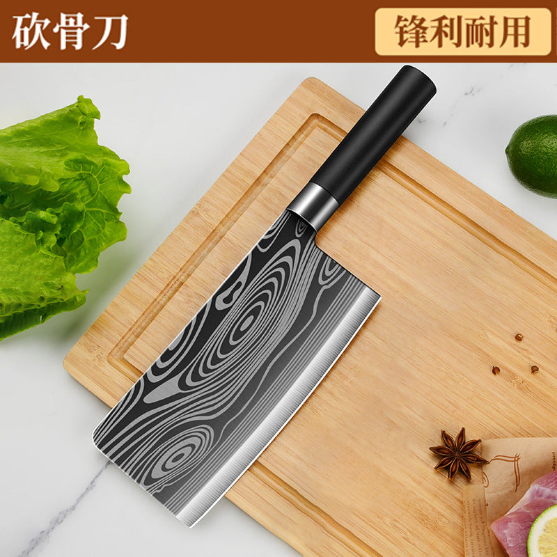Cross-Border Stainless Steel Kitchen Knife Damascus Chef Knife Complete Set Kitchen Household Fruit Knife Retro Style