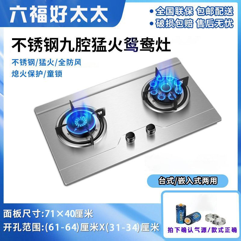 Gas Stove Double Stove Energy-Saving Fierce Fire Table Embedded Dual-Purpose Natural Gas Liquefied Gas Bilateral Timing Household