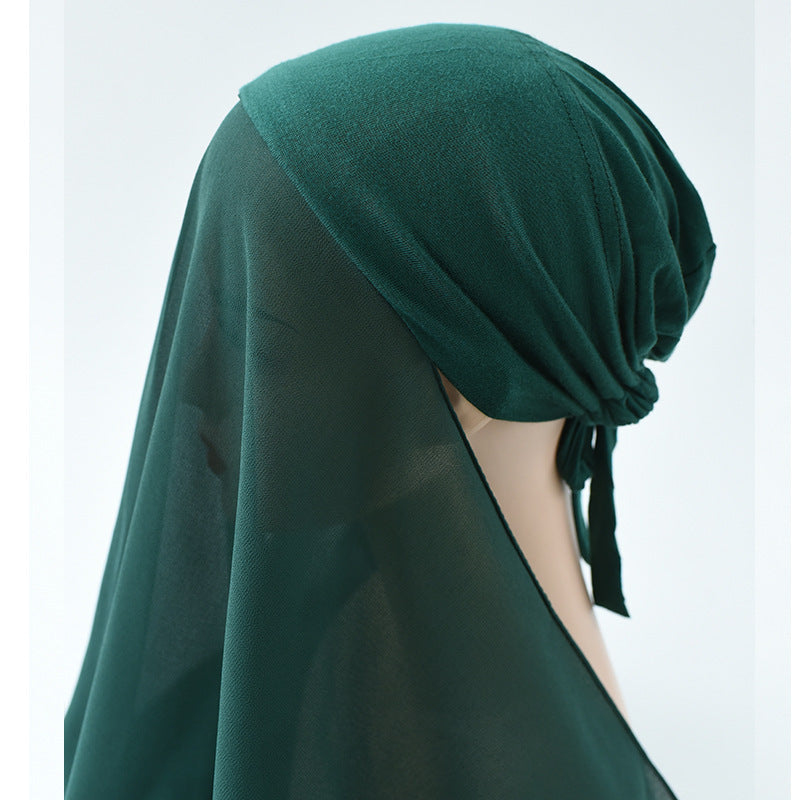 Rayon Adjustable Headscarf Hat, Chiffon Base Cap, Women's Thin Breathable Sweat-Absorbent Headscarf Scarf All-In-One Head Wrap