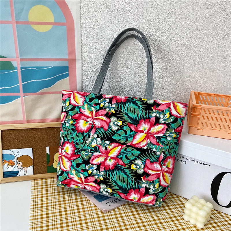 New Canvas Bag Large Capacity Shoulder Bag Women's Bag Printed Handbag Korean Style Tote Bag Literary Canvas Bag