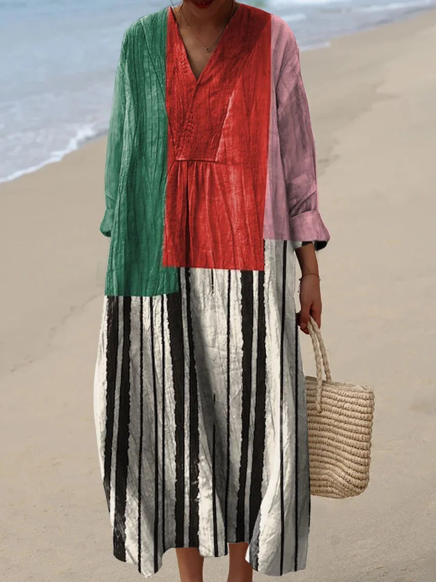 2025 Cross-Border Independent Station Amazon Long Sleeve Shirt Dress Women's Casual Floral 3D Printed Sleeve Long Skirt