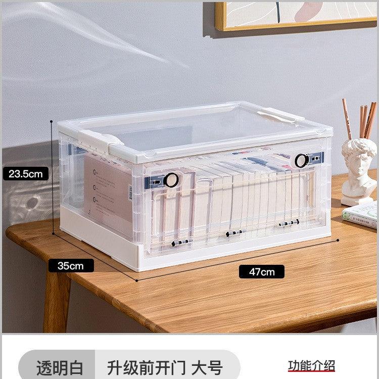 Large Plastic Folding Storage Box with Lid for Books Books Transparent Toy Pulley Tidy Box Book Box Storage Box