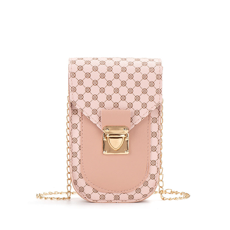 Retro Style Geometric Printed Mobile Phone Bag Trendy 2023 Fashion Women's Shoulder Crossbody Bag Distinctive Chain Bag One Piece Hair