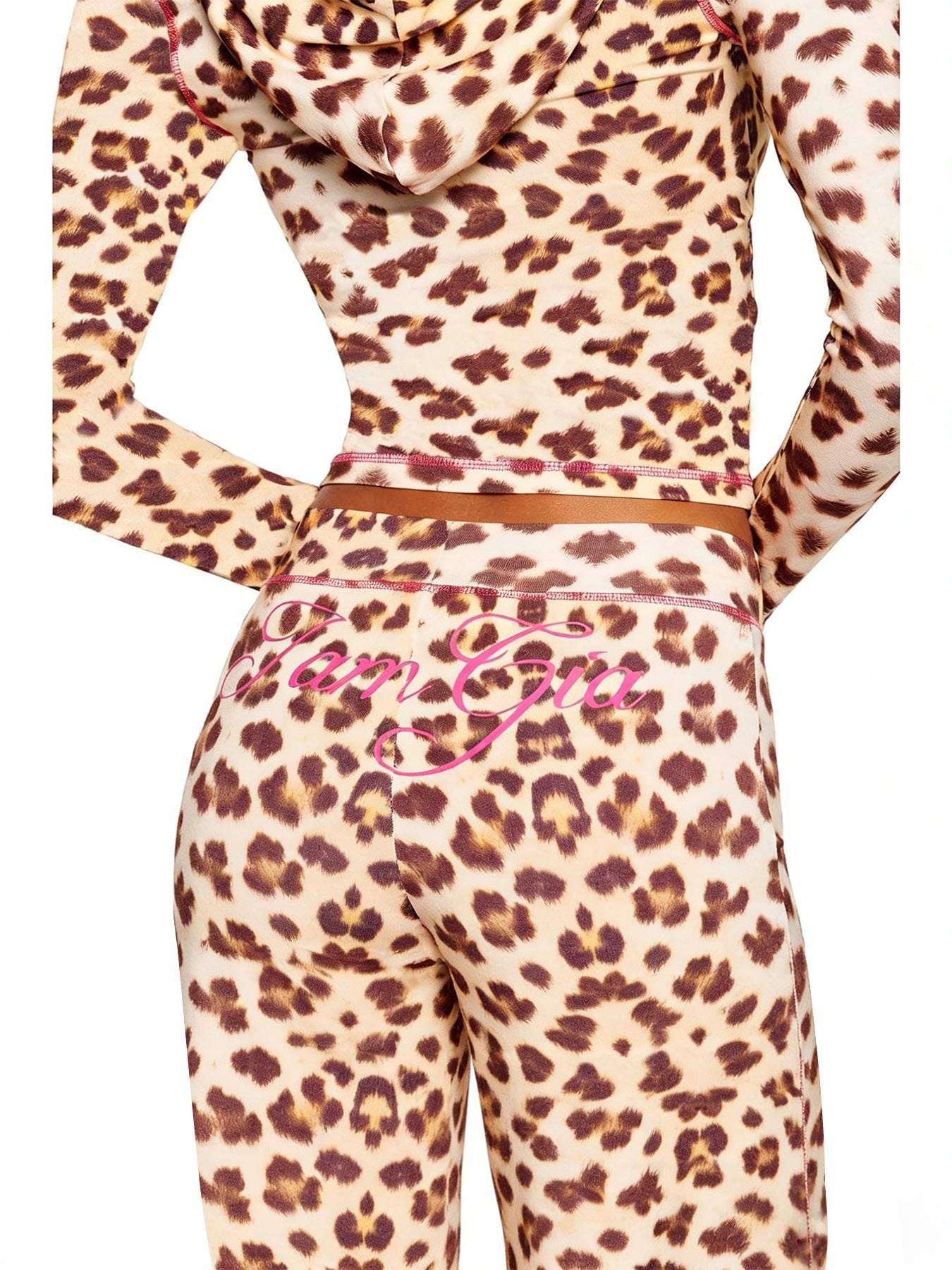 Hr25071 European and American Fashion Women's Cross-Border Supply Printed Hooded Long-Sleeved Thumb Buckle Micro-Flared Two-Piece Suit