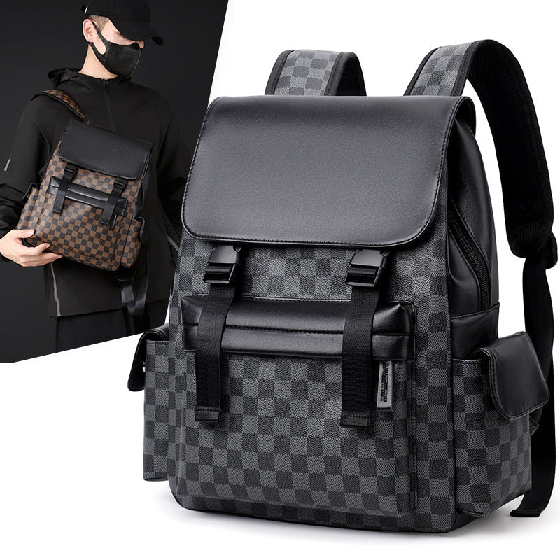 Retro Backpack Men's Checkerboard New Fashion Large Capacity Travel European and American Computer Backpack College Student Male Hanging Bag