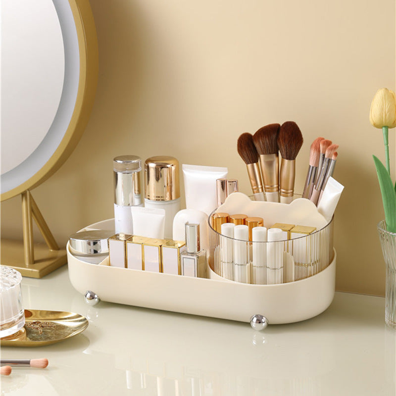 Desktop Rotating Cosmetic Brush Storage Container Cosmetic Storage Box Storage Rack Dressing Table Pen Container Storage Integrated Cabinet