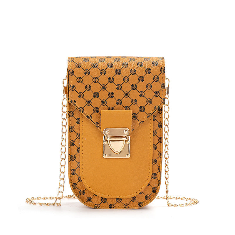 Retro Style Geometric Printed Mobile Phone Bag Trendy 2023 Fashion Women's Shoulder Crossbody Bag Distinctive Chain Bag One Piece Hair