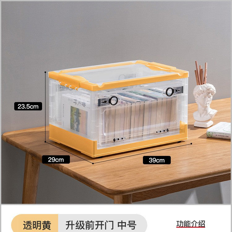 Large Plastic Folding Storage Box with Lid for Books Books Transparent Toy Pulley Tidy Box Book Box Storage Box