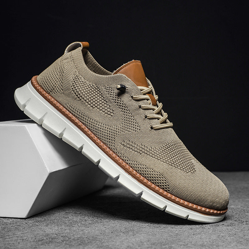 2025 British style men's shoes summer breathable sneaker fly woven mesh shoes men's