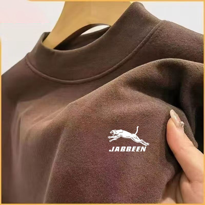 Autumn and Winter German Velvet Men's Long-Sleeved T-Shirt Warm Trendyy Versatile Half Turtleneck 1/2