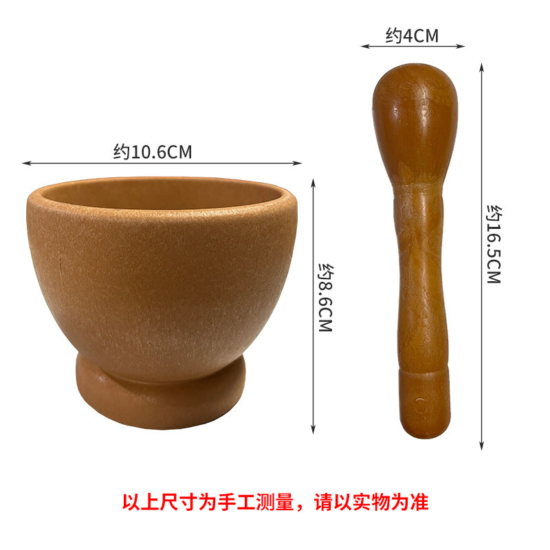 Imitation Wood Garlic Press Kitchen Garlic Mortar Pepper Mortar Old-Fashioned Pestle Household Medicine Cup Garlic Masher Garlic Mortar