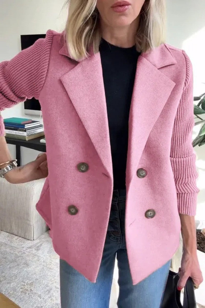 Amazon 2025 Spring New Cross-Border European and American Export Women's Fashion Elegant Woolen Splicing Jacket