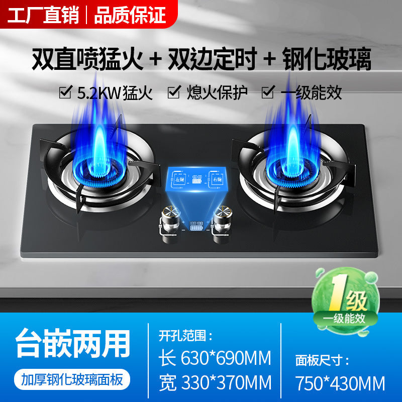 Gas Stove Double Stove Household Gas Stove Natural Gas LPG Embedded Desktop Fierce Stove Stove Timing New Style