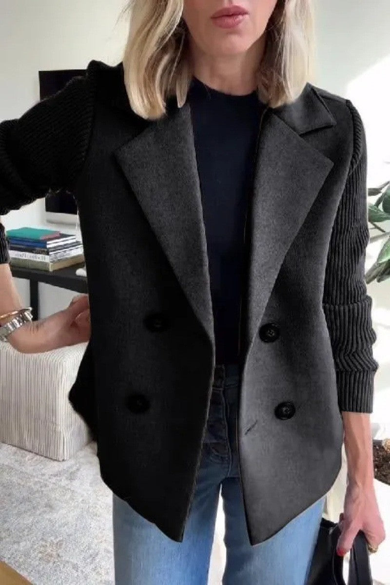 Amazon 2025 Spring New Cross-Border European and American Export Women's Fashion Elegant Woolen Splicing Jacket