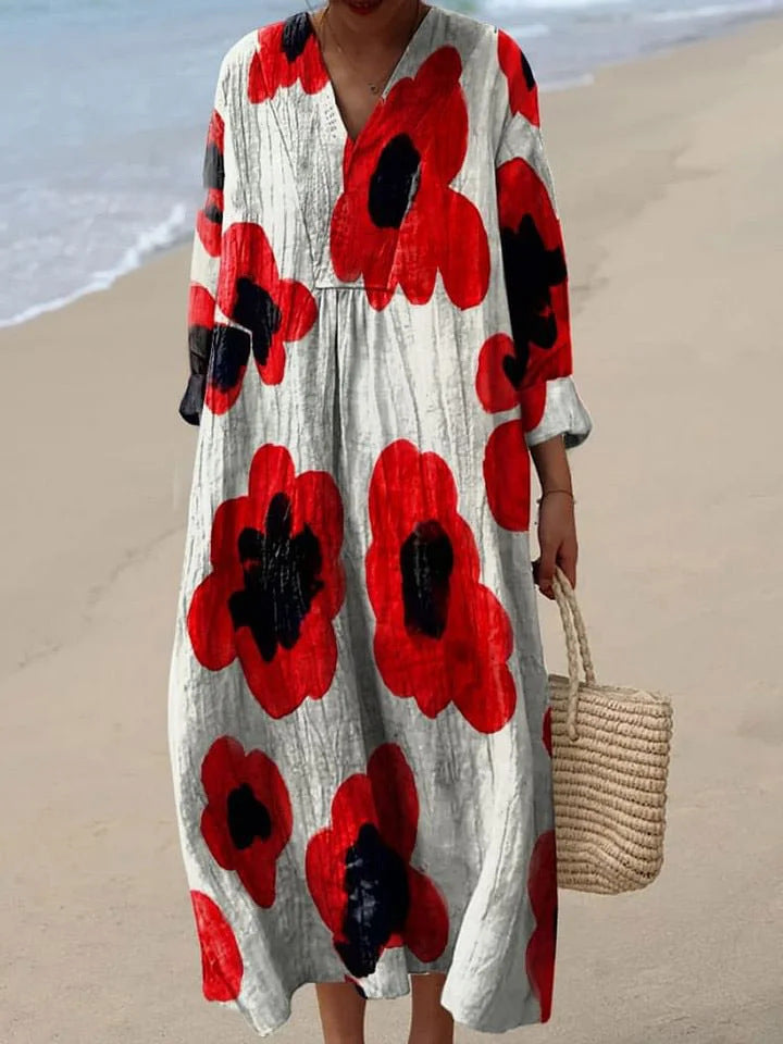 2025 Cross-Border Independent Station Amazon Long Sleeve Shirt Dress Women's Casual Floral 3D Printed Sleeve Long Skirt