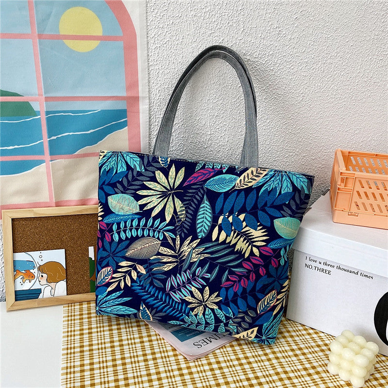 New Canvas Bag Large Capacity Shoulder Bag Women's Bag Printed Handbag Korean Style Tote Bag Literary Canvas Bag