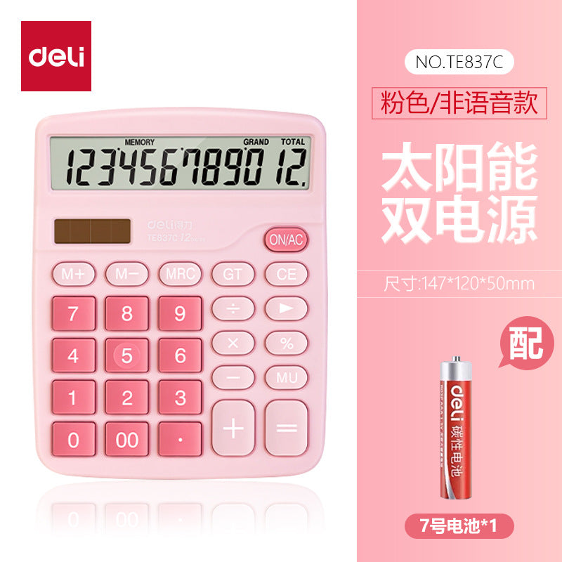Deli Calculator 837Es Dual Power Supply Desktop Financial Office Computer 12-Bit Large Screen Stationery Supplies