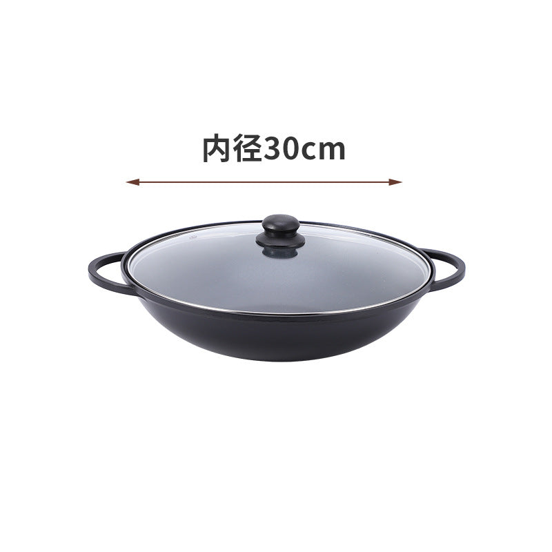 Household Double-Bottomed Aluminum Alloy Double-Ear Wok Gas Induction Cooker Non-Stick Pot Soup Pot Restaurant Pot Dry Pot Stew Pot