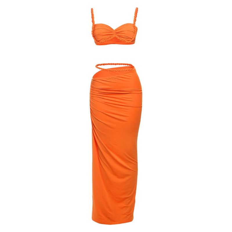 Europe and the United States wholesale women's clothing 2025 spring new sexy solid color backless small camisole vest hip skirt suit