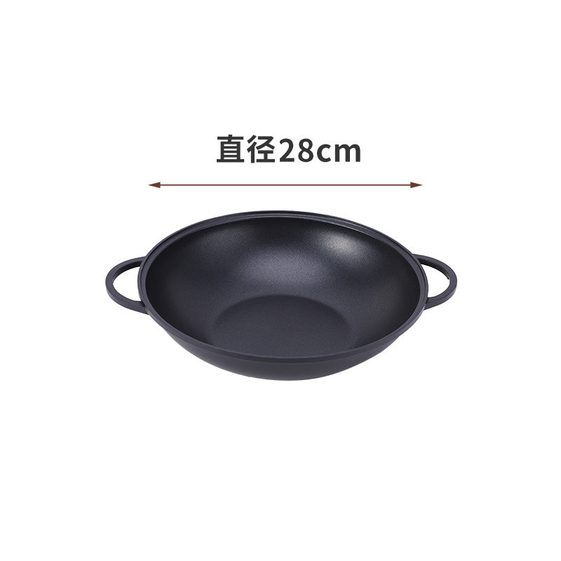 Household Double-Bottomed Aluminum Alloy Double-Ear Wok Gas Induction Cooker Non-Stick Pot Soup Pot Restaurant Pot Dry Pot Stew Pot