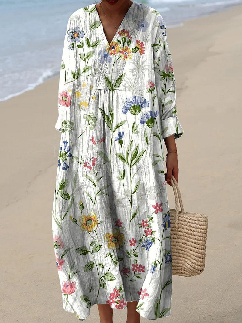 2025 Cross-Border Independent Station Amazon Long Sleeve Shirt Dress Women's Casual Floral 3D Printed Sleeve Long Skirt
