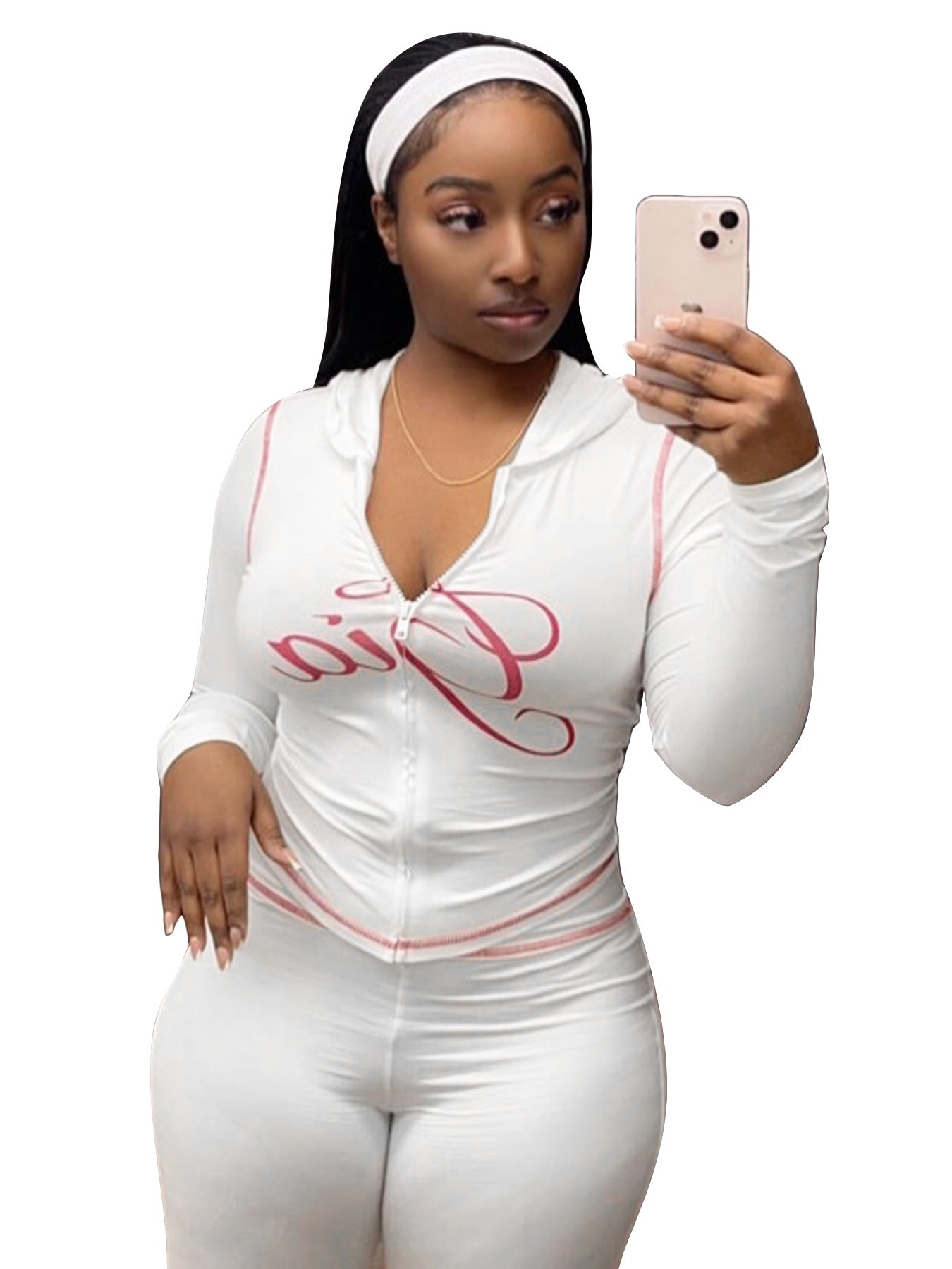 Hr25071 European and American Fashion Women's Cross-Border Supply Printed Hooded Long-Sleeved Thumb Buckle Micro-Flared Two-Piece Suit