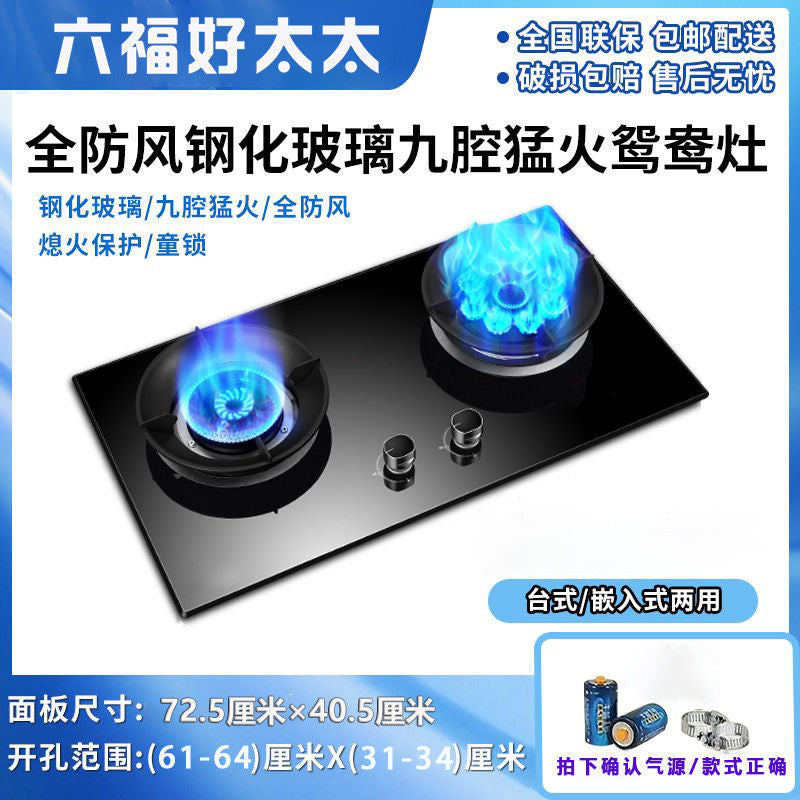 Gas Stove Double Stove Energy-Saving Fierce Fire Table Embedded Dual-Purpose Natural Gas Liquefied Gas Bilateral Timing Household