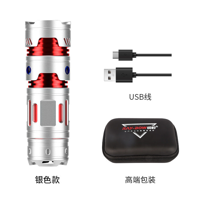 Ruibao Portable Mini Flashlight Spiral Top Type-C Multifunctional Led Aluminum Alloy Strong Lighting Flashlight
