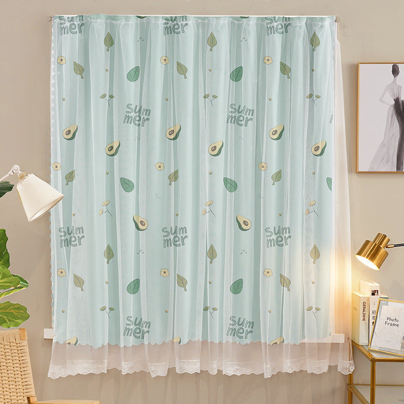 No-Drill Installation Simple Curtain for Bedroom Blackout with Rod, Complete Set for Small Windows, Bay Window Covering Fabric, Rental Room Door Curtain