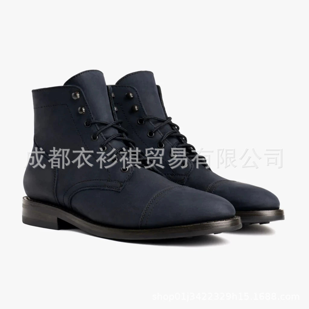 Wish foreign trade new retro round head work martin boots high-top locomotive shoes men's shoes lace men's shoes