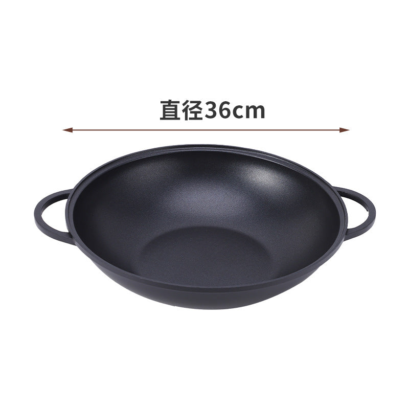 Household Double-Bottomed Aluminum Alloy Double-Ear Wok Gas Induction Cooker Non-Stick Pot Soup Pot Restaurant Pot Dry Pot Stew Pot