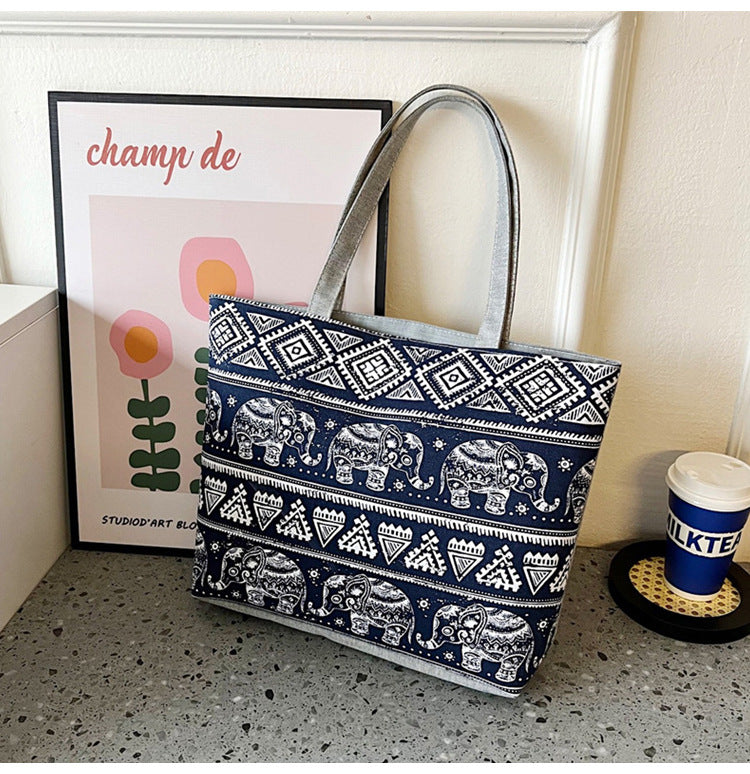 New Canvas Bag Large Capacity Shoulder Bag Women's Bag Printed Handbag Korean Style Tote Bag Literary Canvas Bag