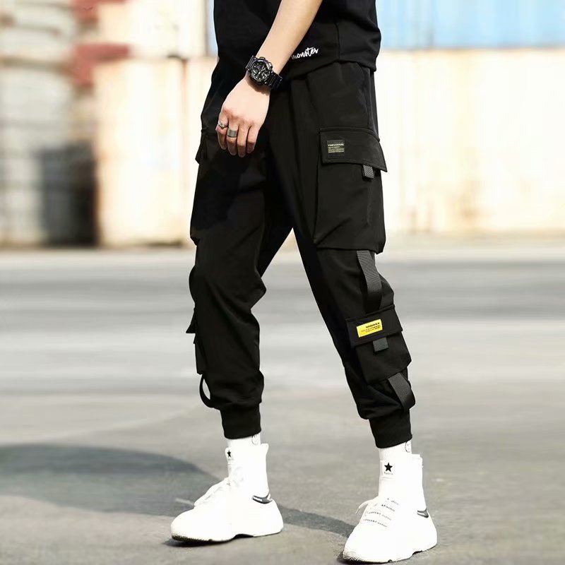 Men's Summer Thin Cargo Pants, Large Size, Cropped Sports Pants, Korean Style, Trendy Loose Jogger Casual Long Pants