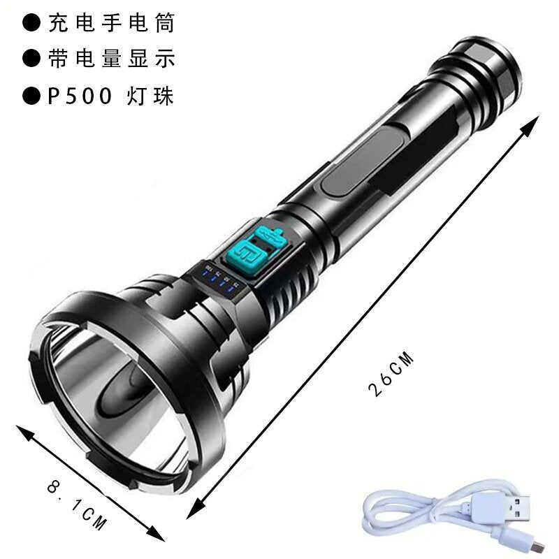 Quad-core flashlight bright LED charging 100,000 lumens burst bright high-power outdoor multi-function lighting long-range light