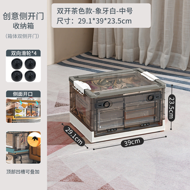 Large Plastic Folding Storage Box with Lid for Books Books Transparent Toy Pulley Tidy Box Book Box Storage Box