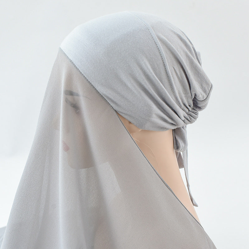 Rayon Adjustable Headscarf Hat, Chiffon Base Cap, Women's Thin Breathable Sweat-Absorbent Headscarf Scarf All-In-One Head Wrap