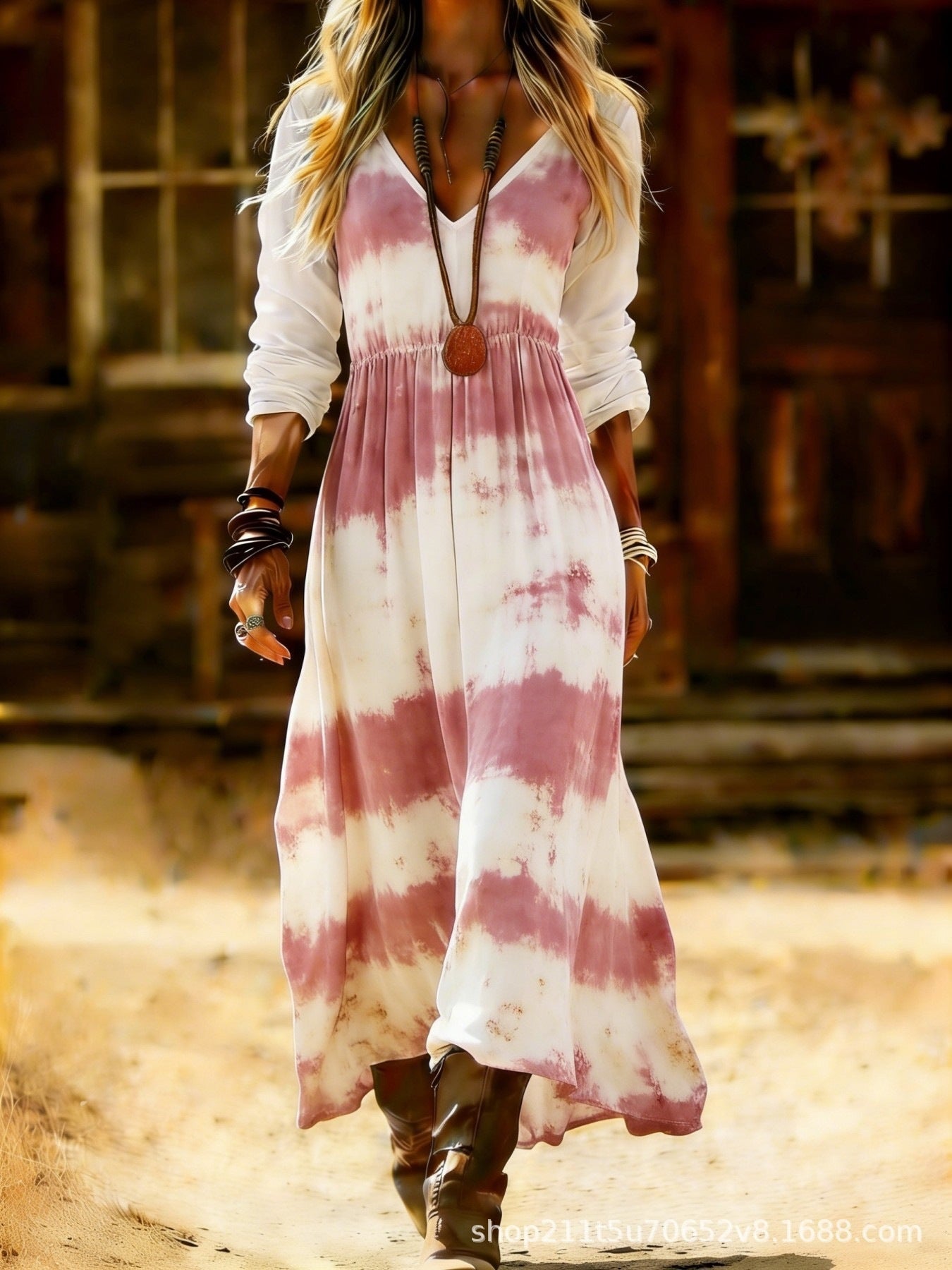 European and American Ethnic Style Long Sleeve New Printed Dress Women's Dress
