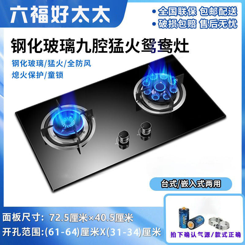 Gas Stove Double Stove Energy-Saving Fierce Fire Table Embedded Dual-Purpose Natural Gas Liquefied Gas Bilateral Timing Household