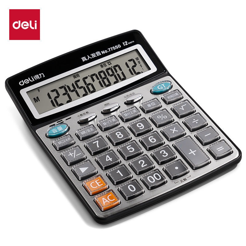 Deli 77550 Calculator Voice Model Real Person Pronunciation Student Office Supplies Accounting Calculation Machine New Model