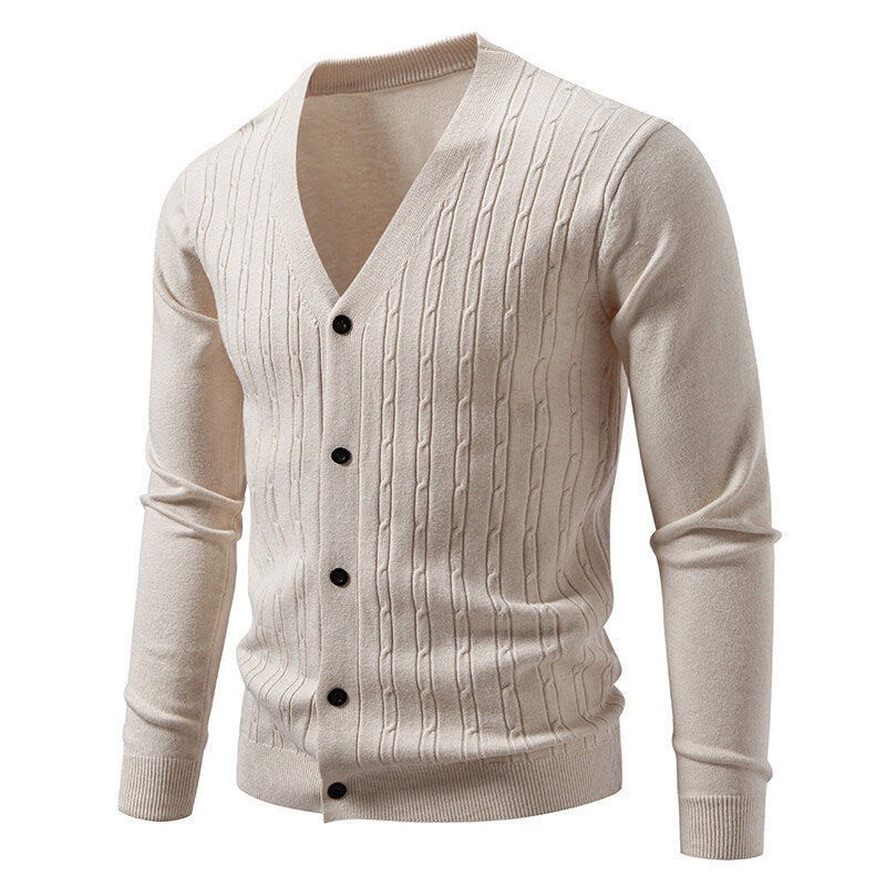 Men's Casual Knit Fashion Cable Loose V-Neck Cardigan Sweater Coat