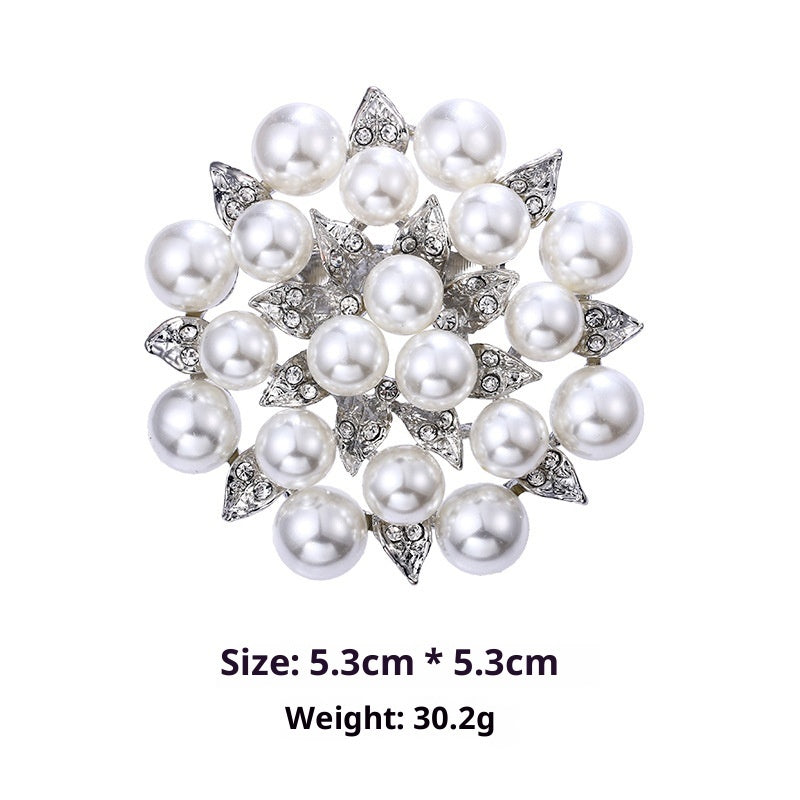 Minimalist Pearl Floral Brooch With Diamond Flower Accessory Pin